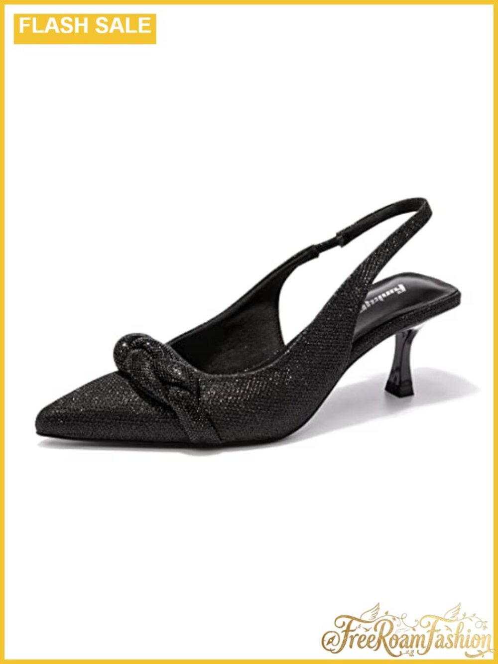 Slingback Pumps Kitten Heel Pointed Toe Elastic Strap Faux Leather Dress
